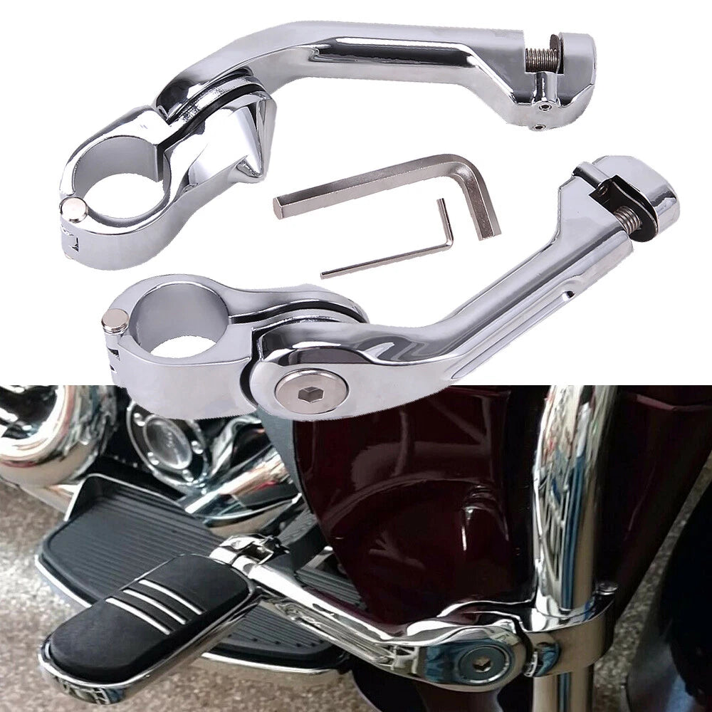32mm Chrome Highway Long Angled Footpeg Pegs Mount Clamp For Harley Engine Guard