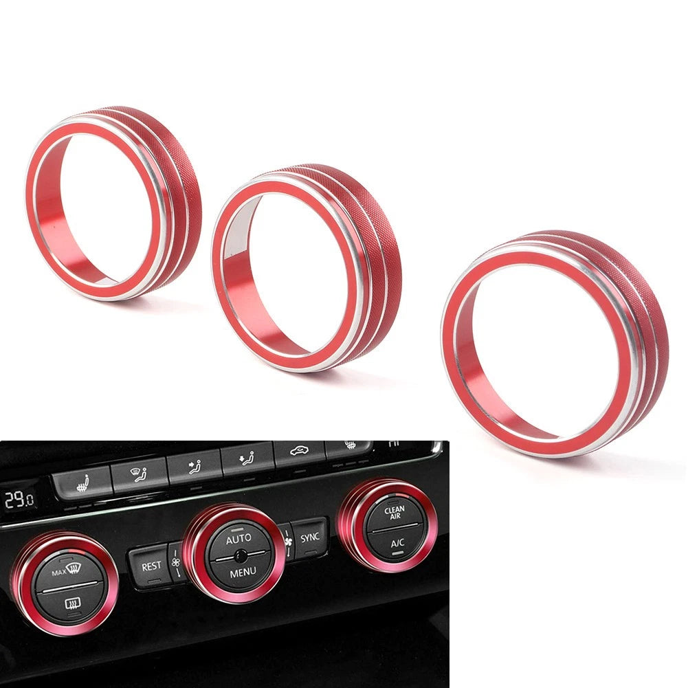 3x AC Climate Control Ring Knob Cover Red For VW Golf Jetta Tiguan Passat Atlas