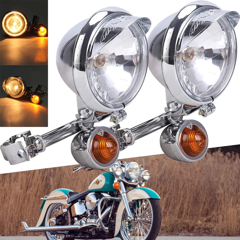 Driving Passing Lamp Spot Light Bar Bracket w/ Turn Signal For Motorcycle Harley