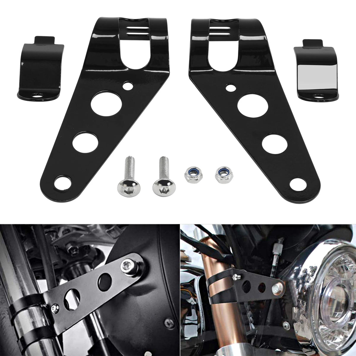 Black Headlight Brackets Fork Ears Motorcycle Bobber Cafe Racer 28mm-34mm TCMT