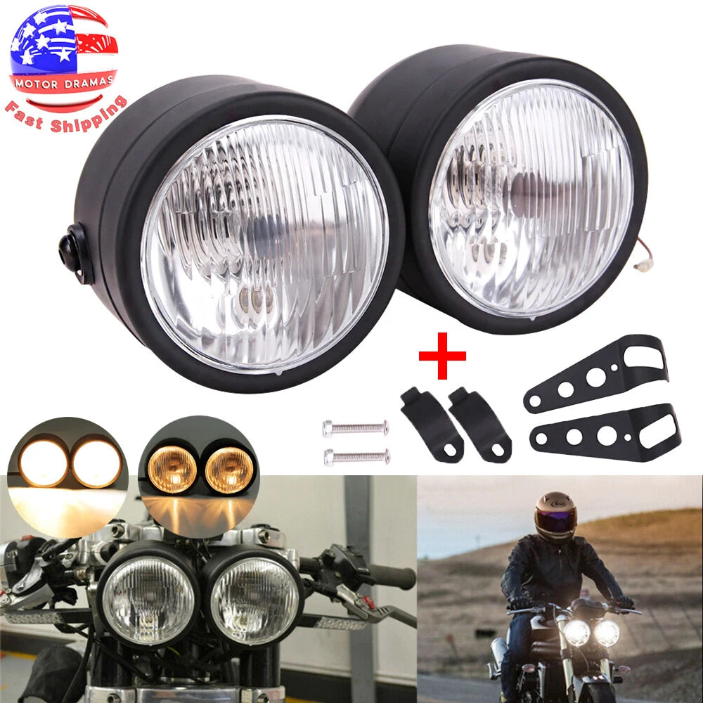 Twin Headlight Double Dual Lamps For Harley Softail Street Fighter Dirt Bike