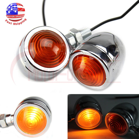 2x Chrome Motorcycle Turn Signals Bullet Blinker Indicator Light Amber Lamps 12V