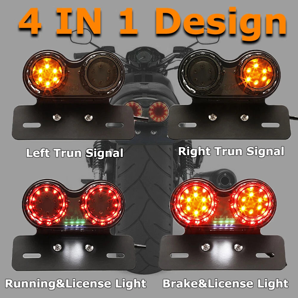 Motorcycle LED Brake Tail LightS Turn Signal License Plate Cafe Racer Dirt Bike