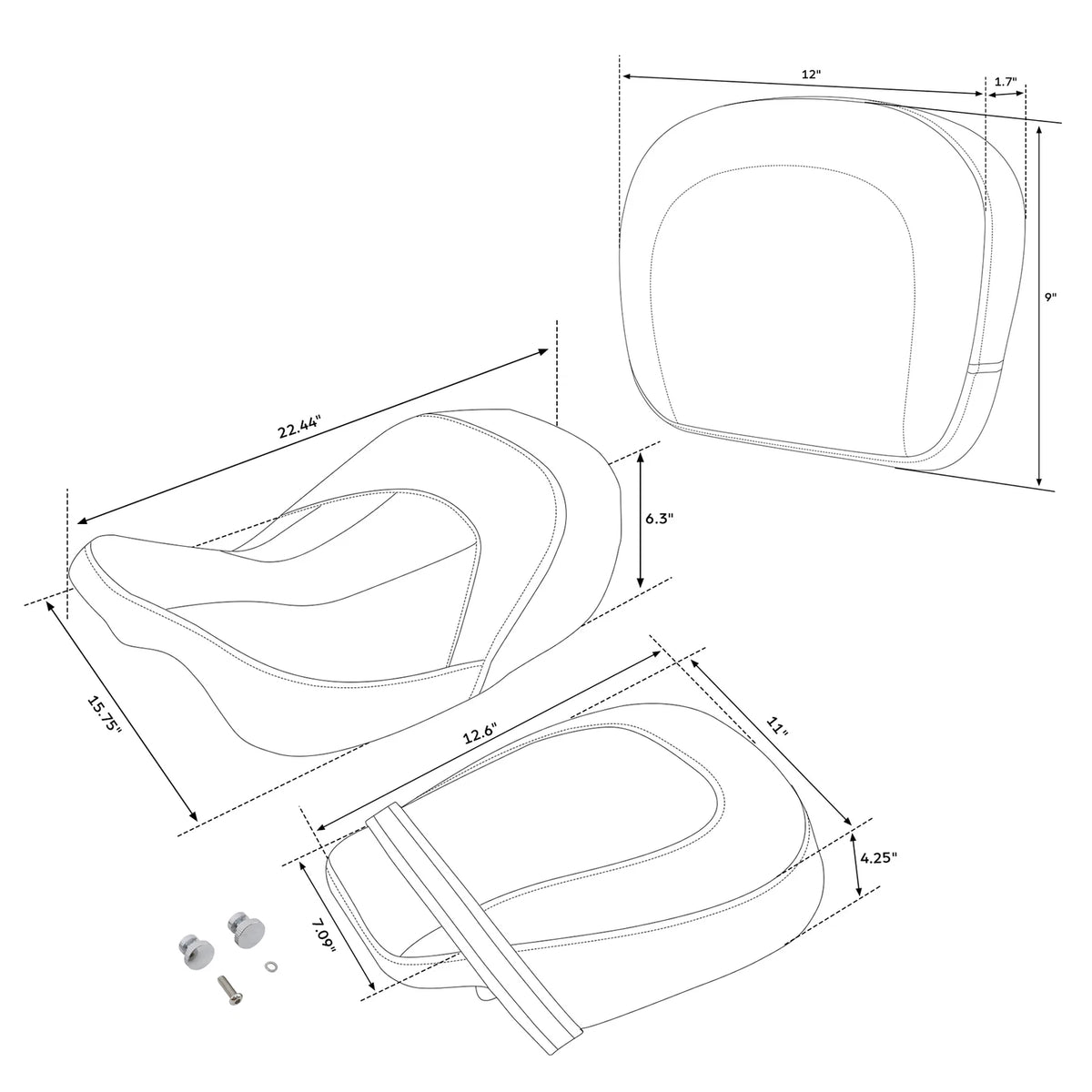Driver & Passenger Seat Backrest Pad For Harley Touring Electra Road Glide 14-23