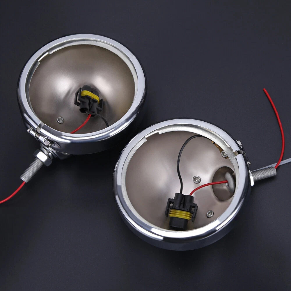 4.5" Inch Motorcycle LED Fog Passing Lights Auxiliary Lamp Chrome Housing Bucket