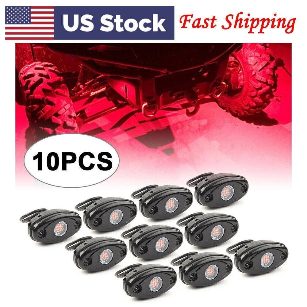 9W LED Rock Light Red Under Body Lamp 10pcs For JEEP Offroad Truck Trail Rig Bar