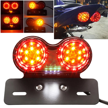 Motorcycle LED Brake Tail Light Turn Signal License Plate Black For Cafe Racer