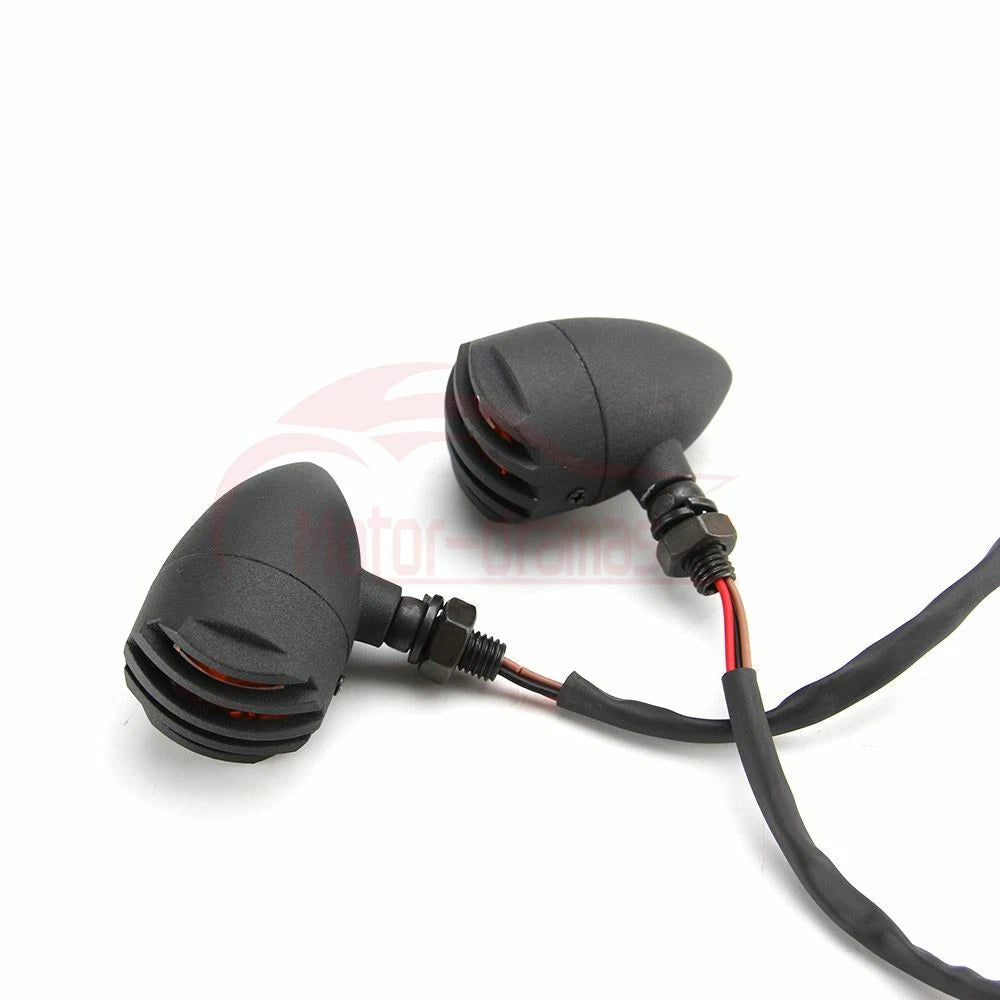 BLACK GRILL BULLET MOTORCYCLE TURN SIGNAL INDICATOR LIGHTS BLINKER FOR HARLEY A