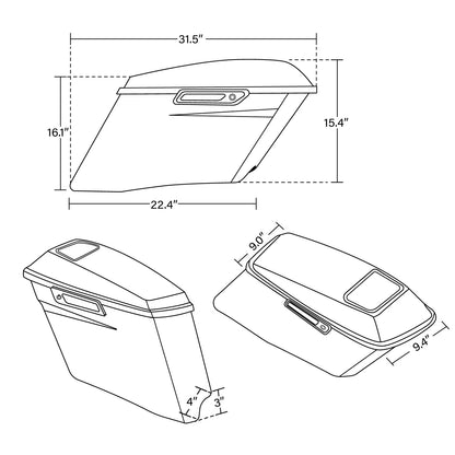 Black Extended Hard Saddlebag &6x9 Speakers For Harley CVO Electra Glide 2014-Up