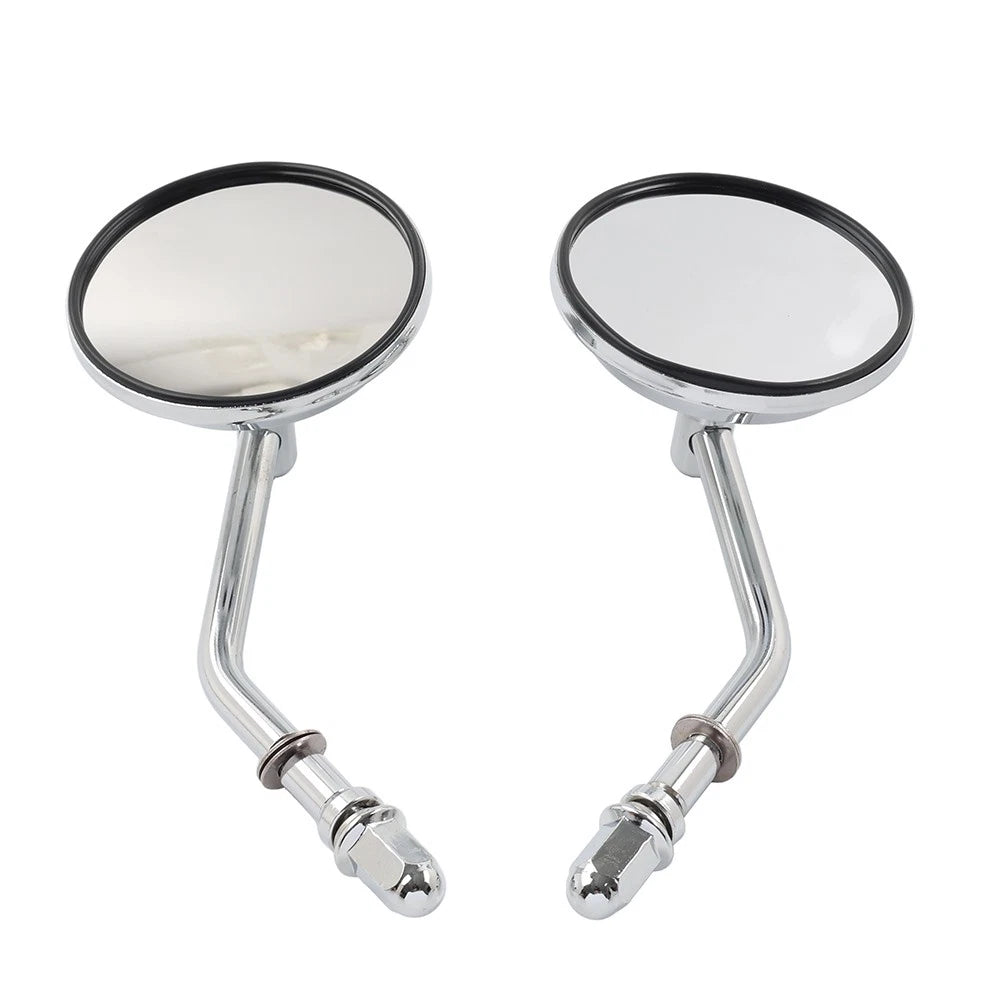 Motor Round Retro Rearview Side Mirrors Chrome For Harley Davidson 8mm Silver