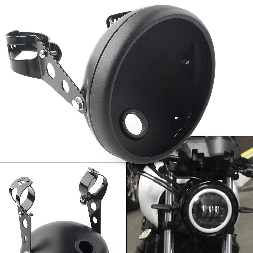 Motorcycle Matte Black Headlight 7-Inch Retro  LED Headlight Shell For Harley