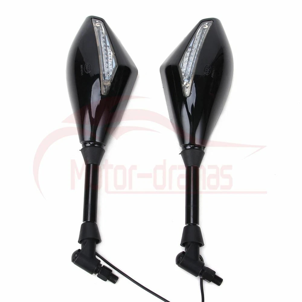 Motorcycle LED Turn Signal Integrated Indicator Light Rearview Side Mirrors 10mm