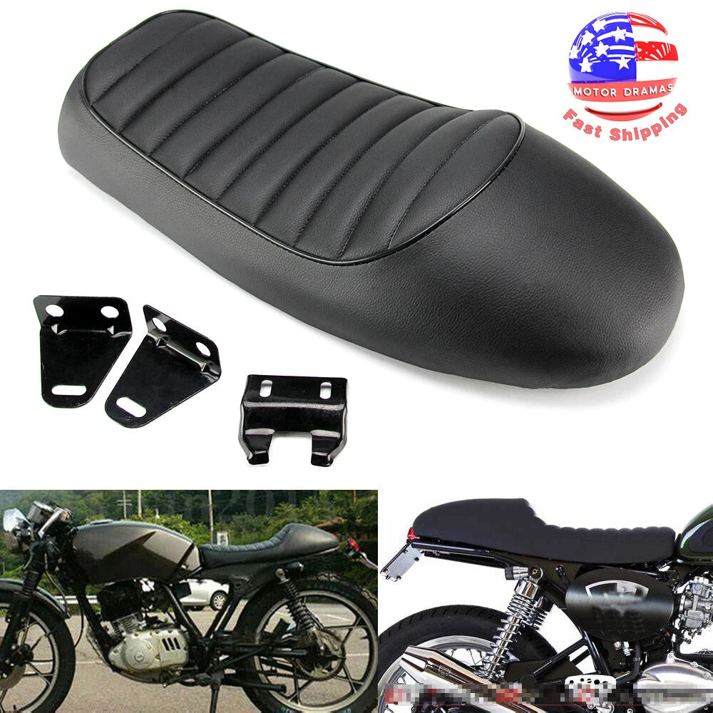 Universal Motorcycle Cafe Racer Seat Hump Saddle Black For Honda Yamaha Suzuki