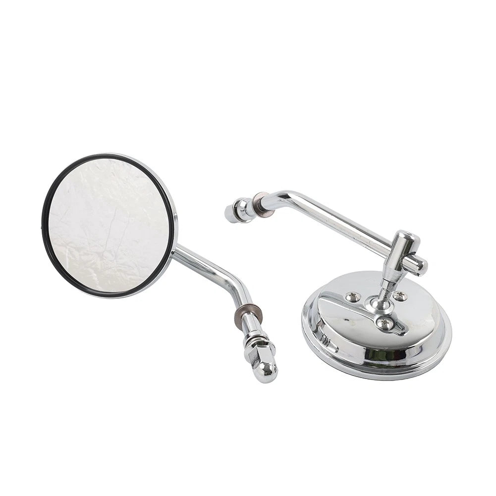 Motor Round Retro Rearview Side Mirrors Chrome For Harley Davidson 8mm Silver