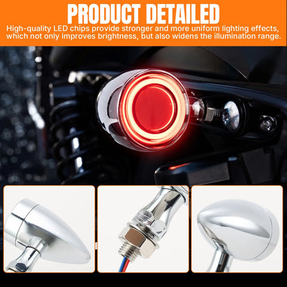 Pair Motorcycle LED Bullet Turn Signals Brake Blinker Light Indicator Amber+Red