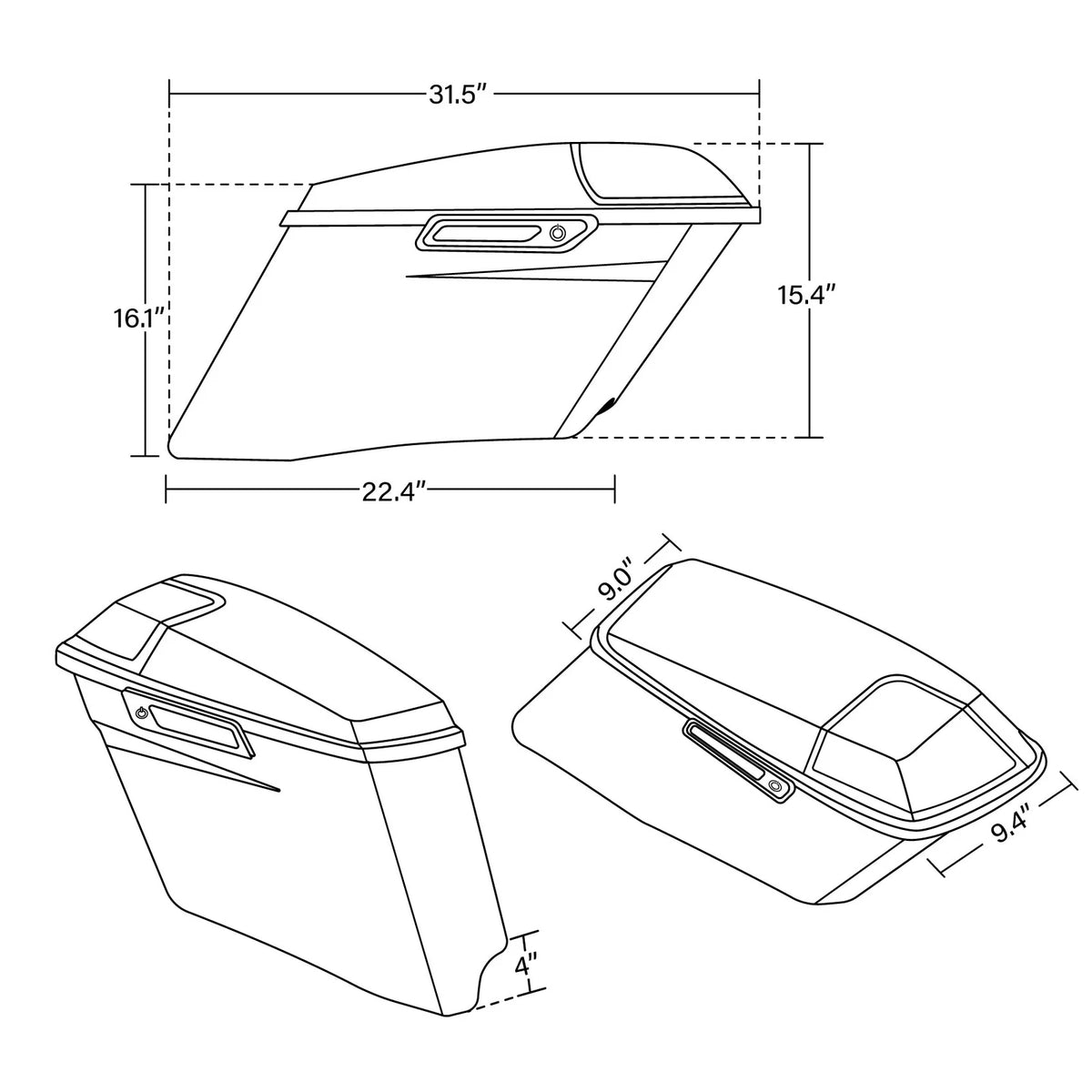 4" Extended Hard Saddlebags &Rear Fender Fit For Harley Touring Glide 2014-24 23