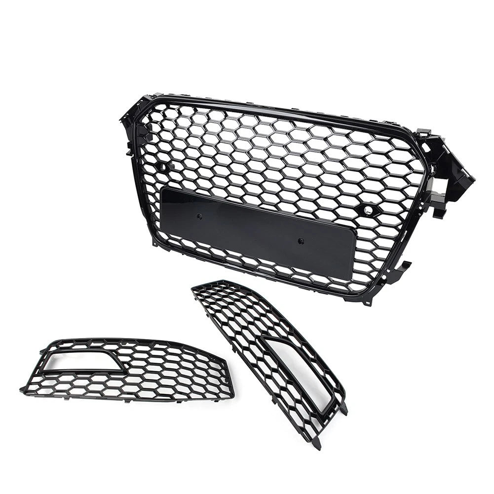 Front Honeycomb Bumper Grille Fog Light Covers Set For Audi A4 S4 2013-2015