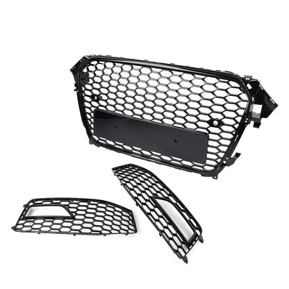 Front Honeycomb Bumper Grille Fog Light Covers Set For Audi A4 S4 2013-2015