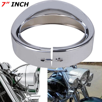 Chrome 7'' Headlight Trim Light Visor Style Ring For Harley Touring Softail Dyna