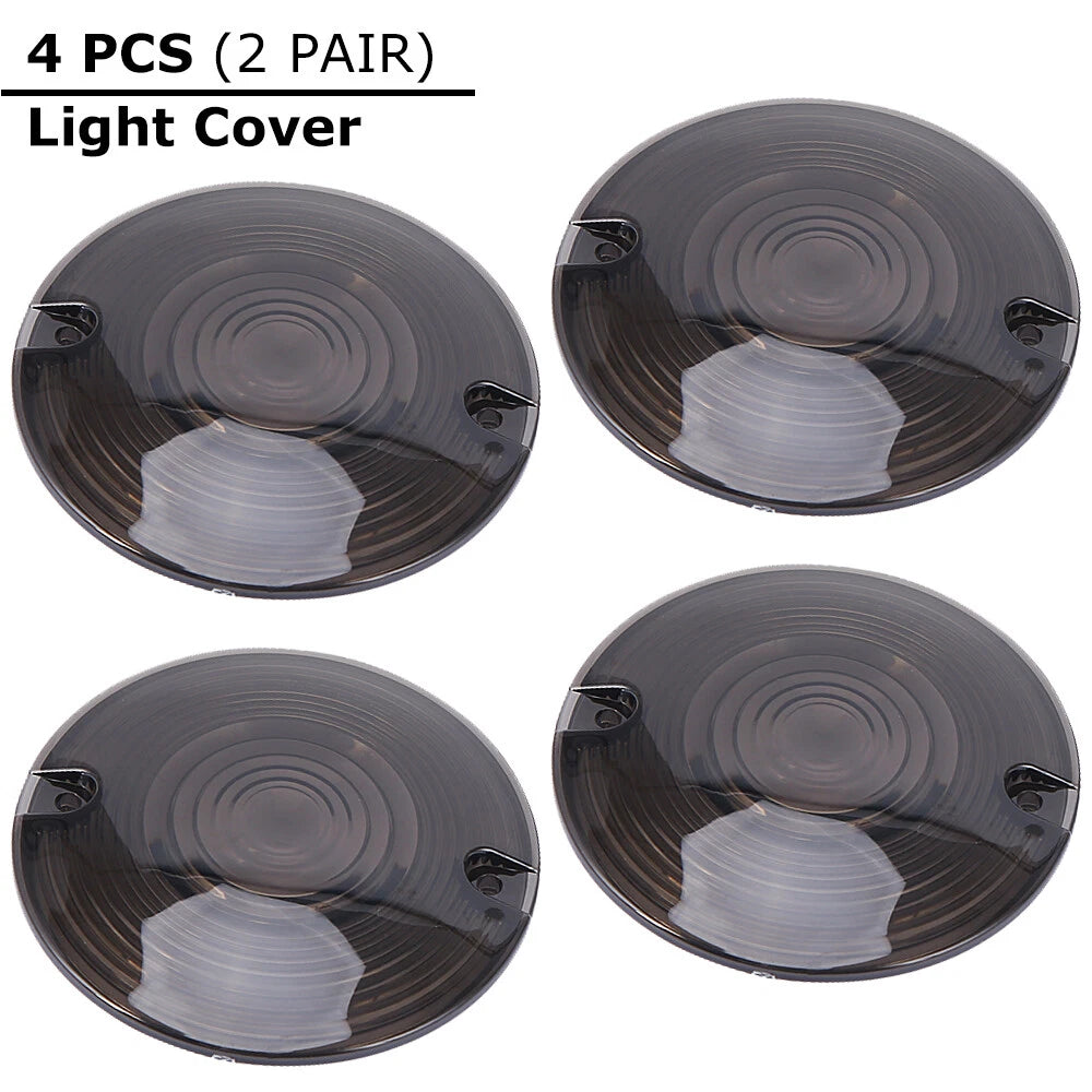 4Pcs Smoked Lens Turn Signal Light Flat Lens Covers For Harley Road King Glide