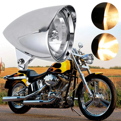 Chrome Visor Bullet Tri Bar 5.75" Headlight For Harley Sportster Chopper Bobber