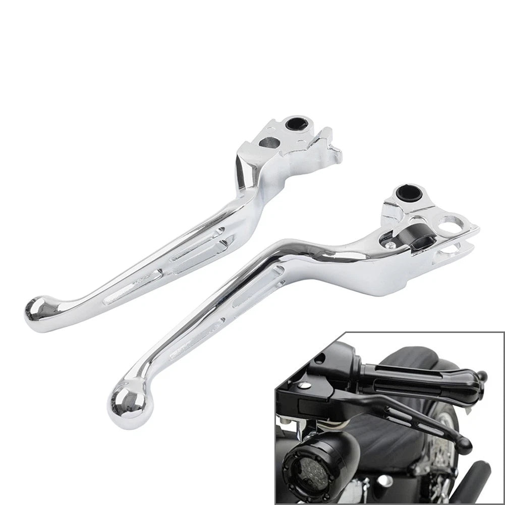 Brake Lever Set Slotted Clutch Levers Fit For Harley Davidson 1996-2017 Chrome