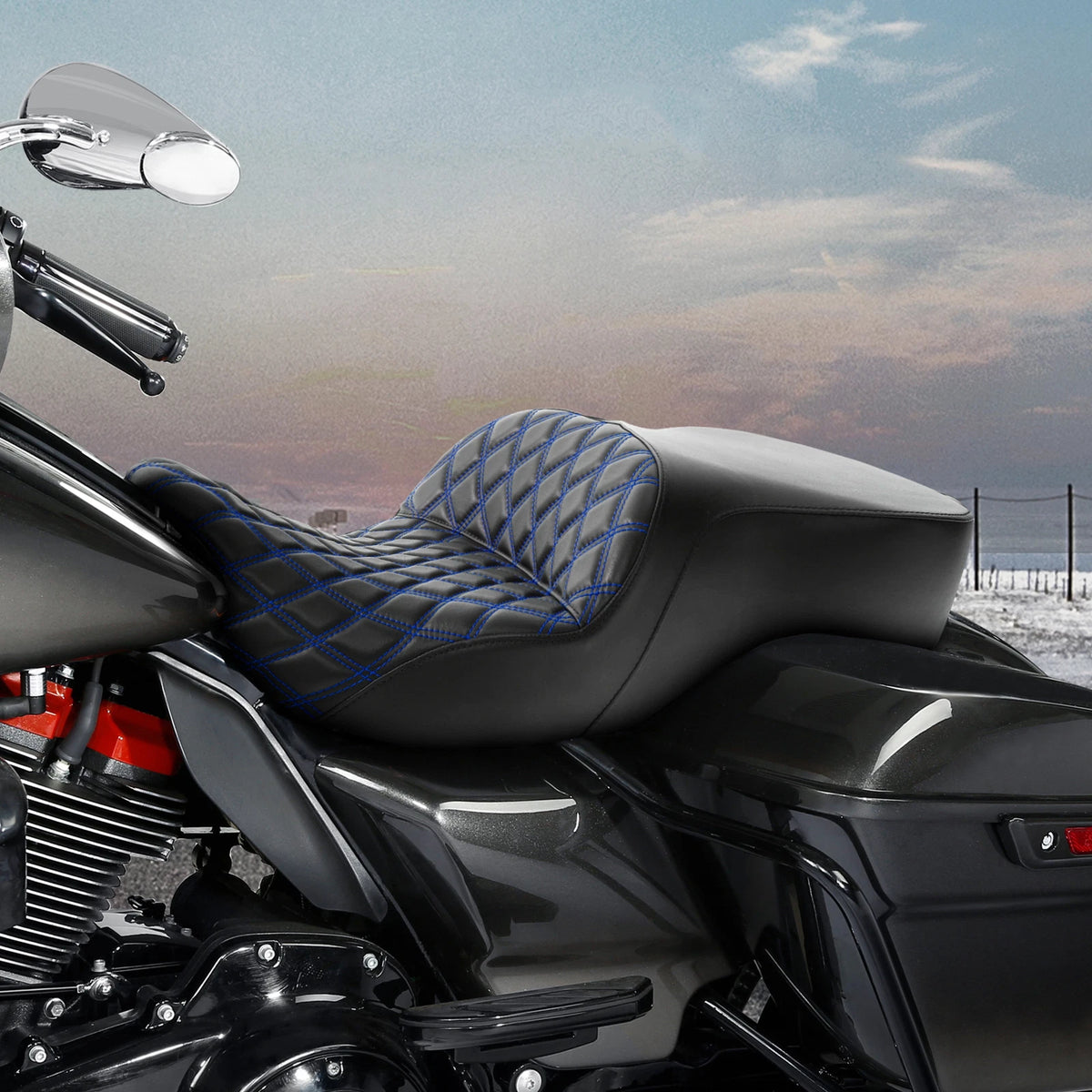 Blue Stitching Driver Passenger Seat Fit For Harley Touring Glide Trike 09-23