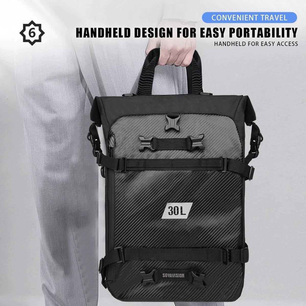 20L Tail Bag Motorcycle Storage Backpack Black Multi-functional Rear Seat Bag