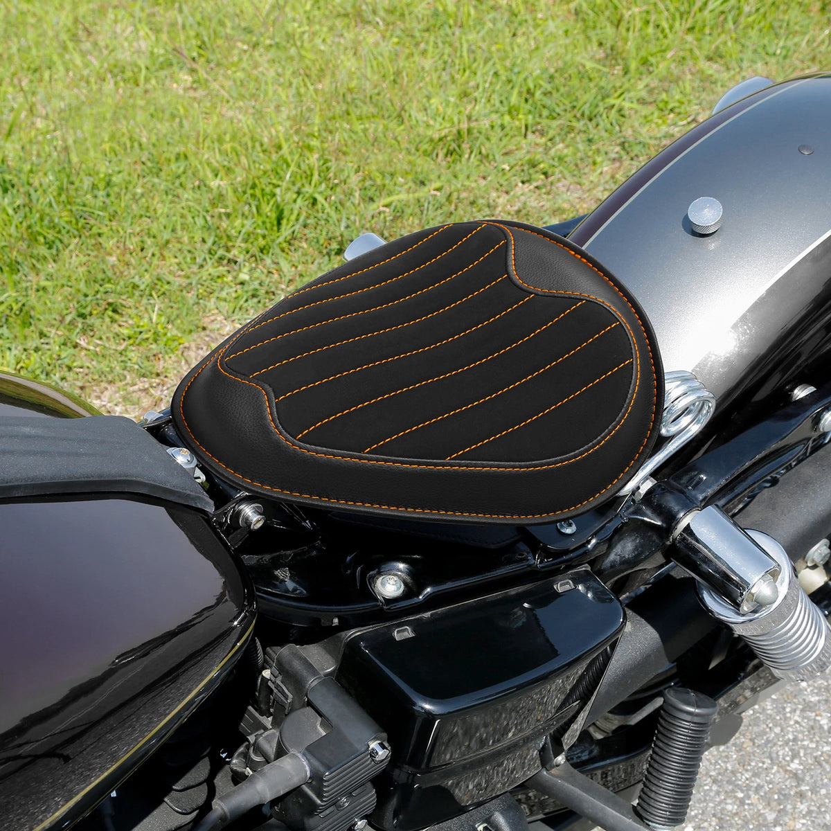 Black Orange Driver Solo Seat Fit For Harley Dyna Street Bob Low Rider 07-17 16