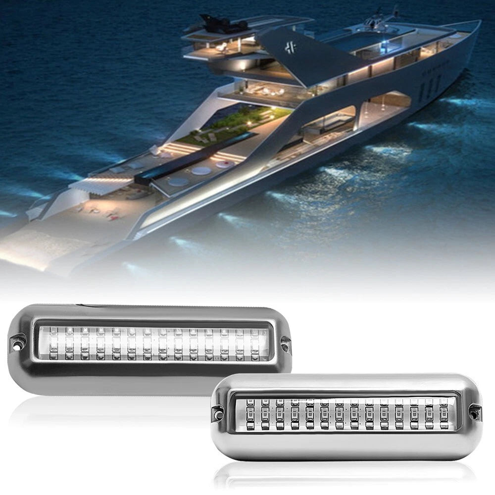 2X 42LED White Marine Boat Transom Lights Stainless Steel Underwater Pontoon 12V