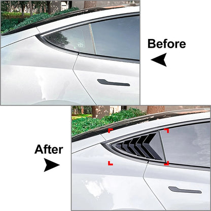 2pcs ABS Rear Window Side Vent Shutter Louver Cover Trim For Tesla Model 3
