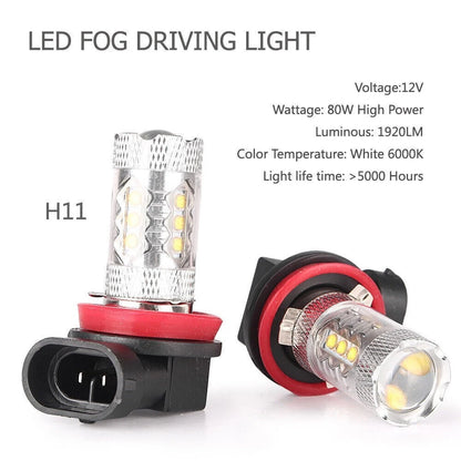 White 2 x H11 H8 H9 80W LED Fog Light Conversion Bulbs Driving Lamp DRL 6000K