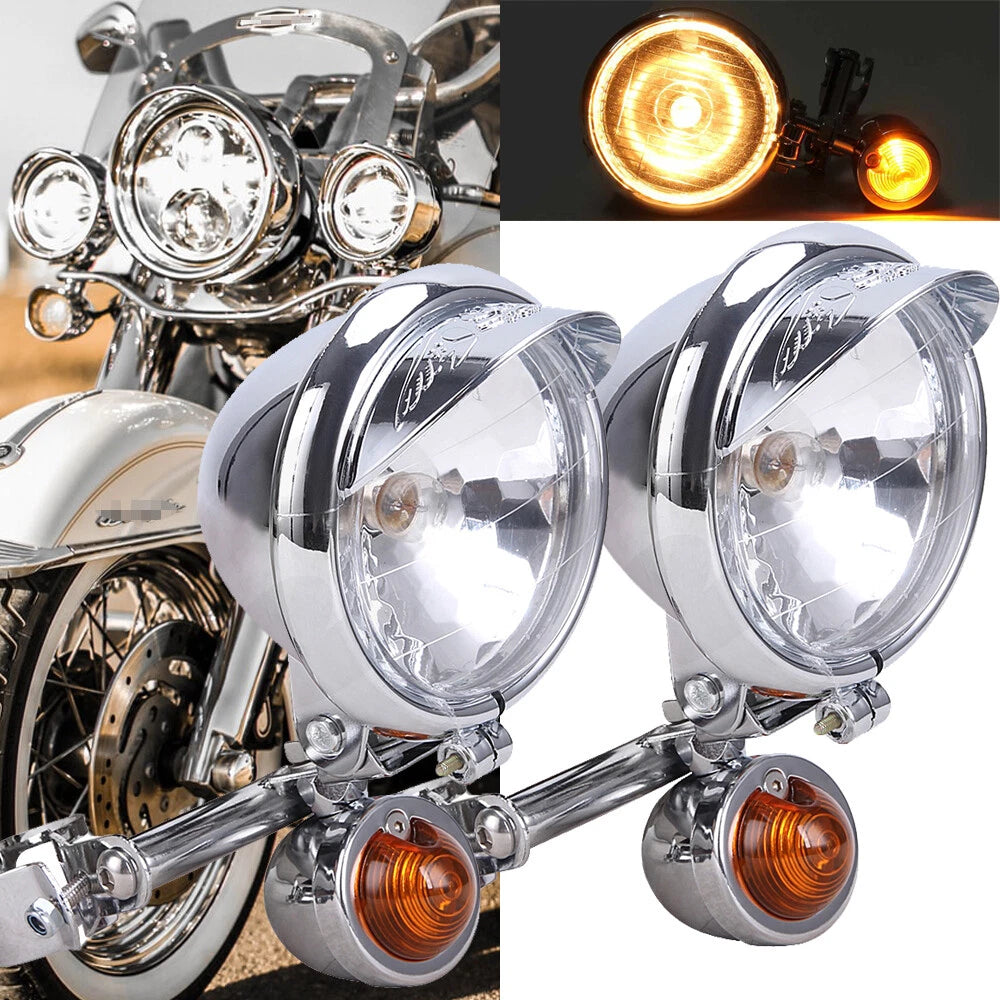 Driving Passing Lamp Spot Light Bar Bracket w/ Turn Signal For Motorcycle Harley