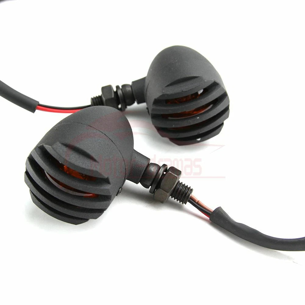 BLACK GRILL BULLET MOTORCYCLE TURN SIGNAL INDICATOR LIGHTS BLINKER FOR HARLEY A