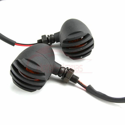 BLACK GRILL BULLET MOTORCYCLE TURN SIGNAL INDICATOR LIGHTS BLINKER FOR HARLEY A