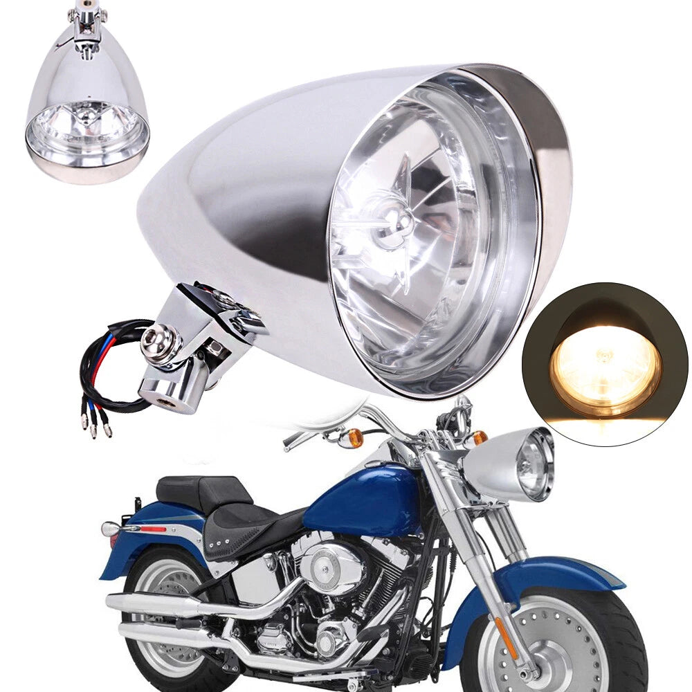 Custom Motorcycle Chrome Visor Bullet Headlight Lamp For Harley Bobber Chopper