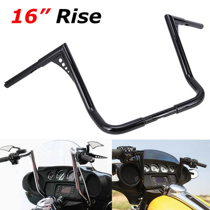 Black 16" Rise 1 1/4" Ape Hangers Bars Handlebar For Harley Electra Street Glide