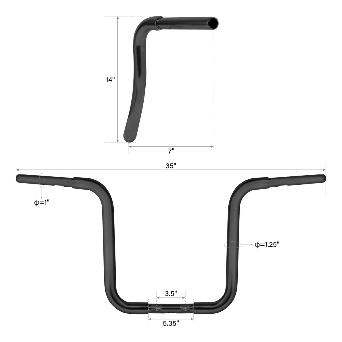 Black 14" Rise 1-1/4" Ape Handlebar Bar Fit For Harley Sportster XL Softail Dyna