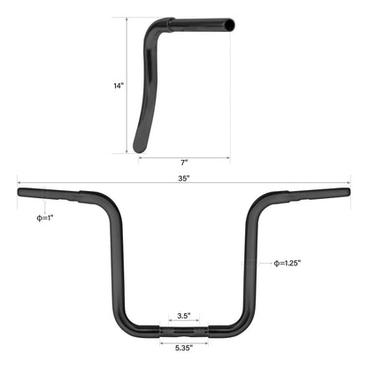 Black 14" Rise 1-1/4" Ape Handlebar Bar Fit For Harley Sportster XL Softail Dyna