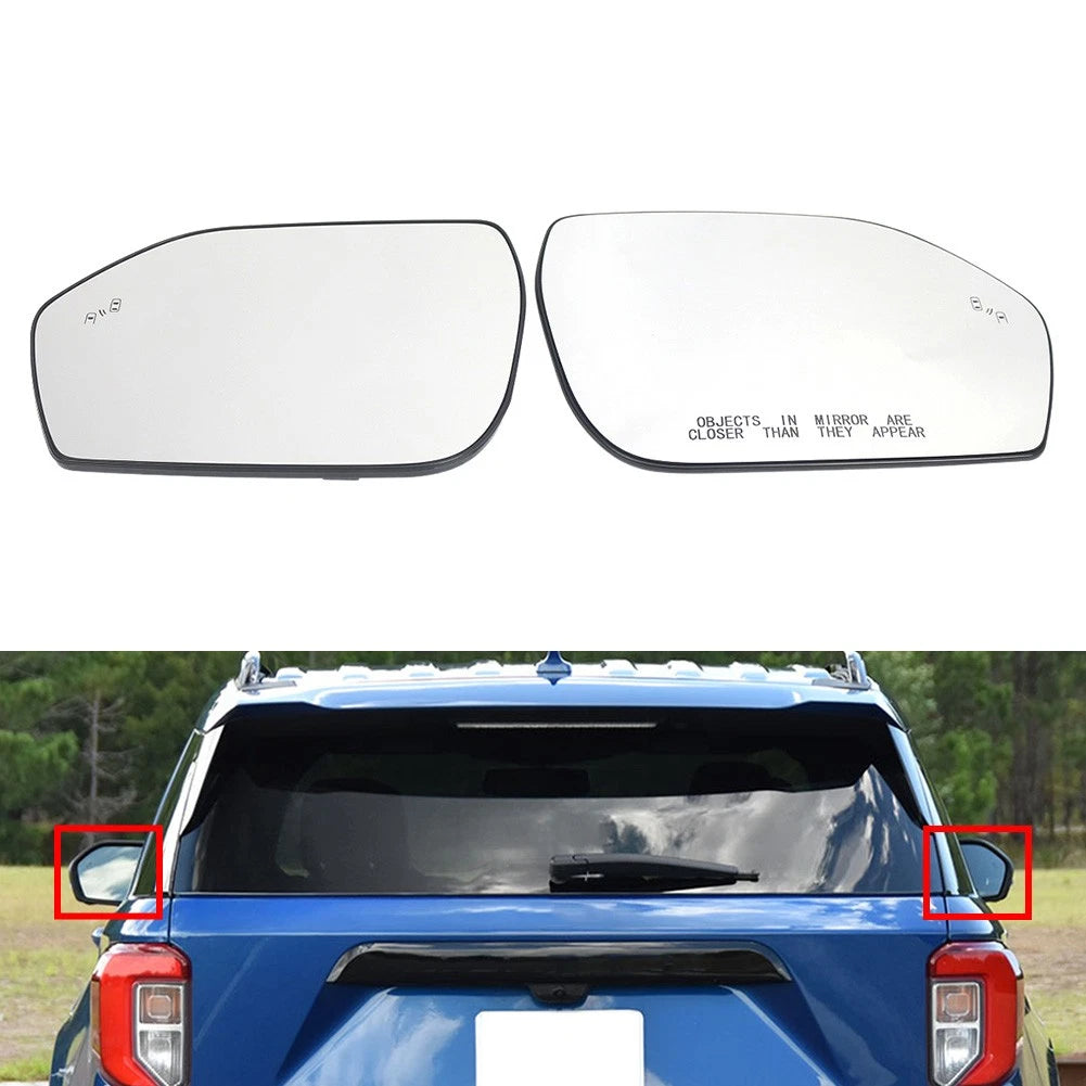 1 Pair Side Mirror Glass With Blind Spot Indicator For Ford Explorer 2020-2024