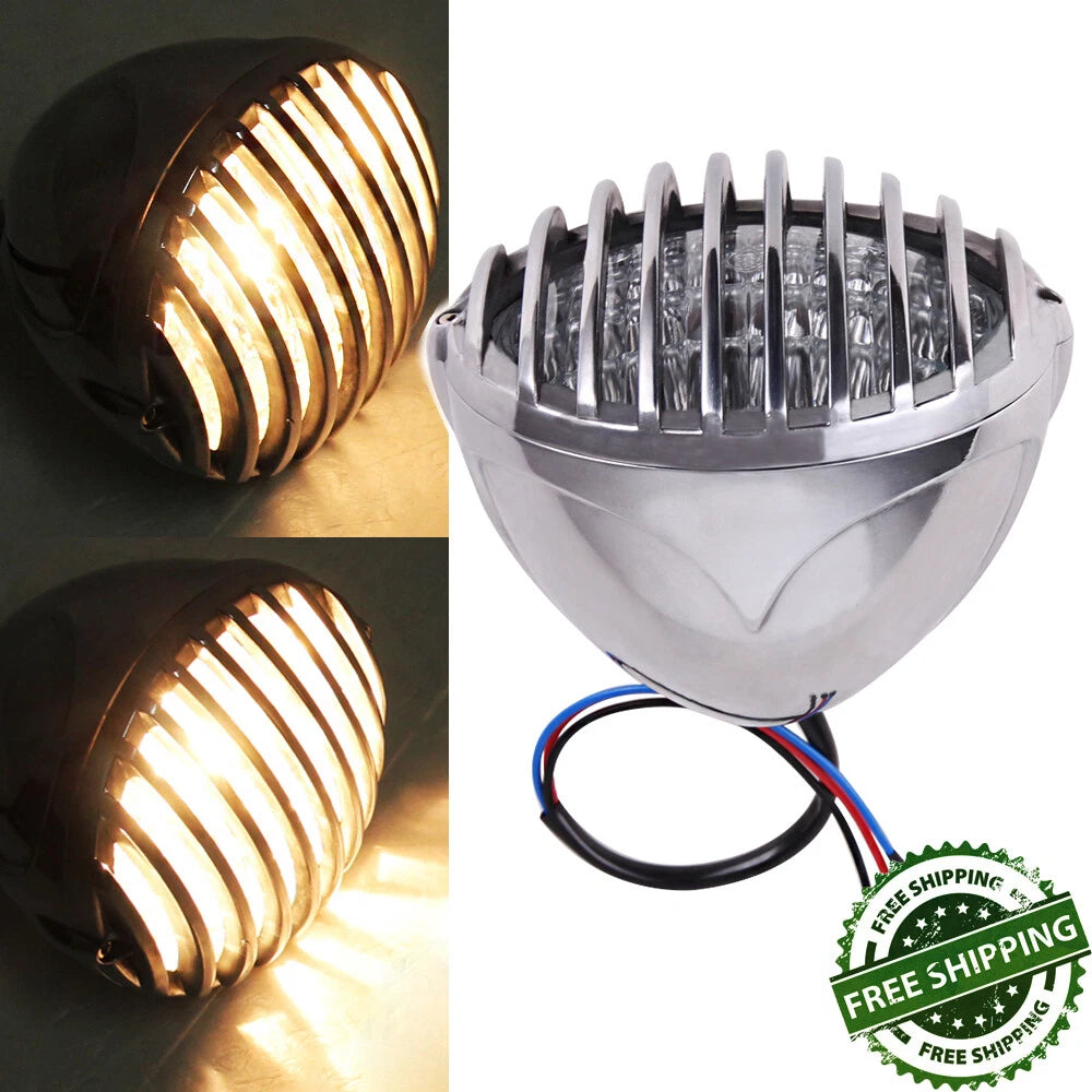 Motorcycle Headlight Finned Grill Aluminum For Harley Chopper Bobber Cafe racer