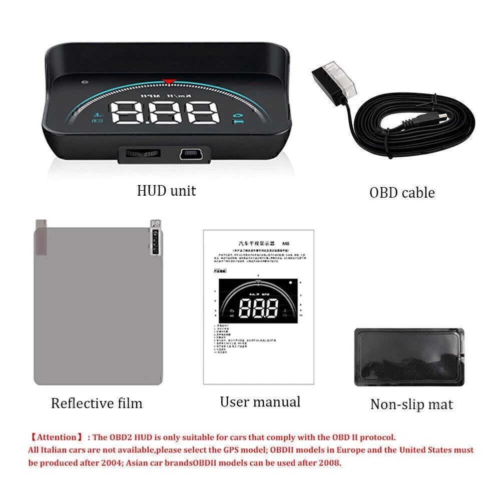 M8 Car HUD Head-up Display OBD2 II Overspeed Warning System Speed Voltage Alarm