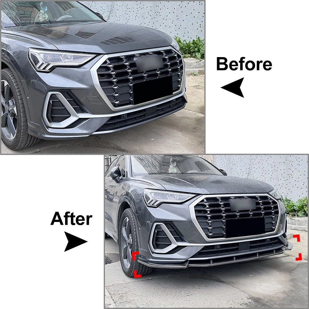 Glossy Black Front Bumper Splitter Spoiler Lip For Audi Q3 F3 Sline 2019-2024