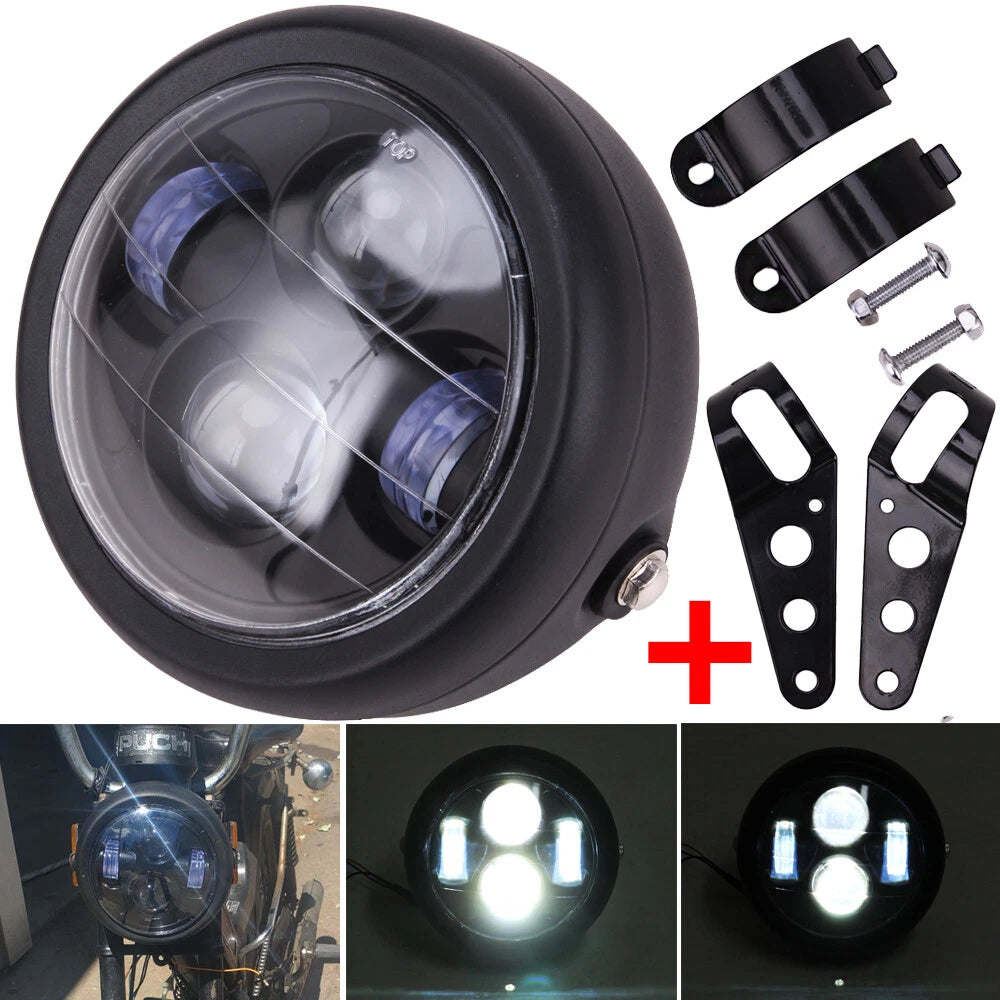 6.5'' Motorcycle LED Headlight + Side Mount Bracket For Harley Bobber Cafe Racer