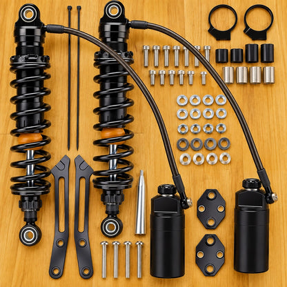 Remote Reservoir Rear Suspensions Shocks Fit For Harley Road King Glide 2014-25