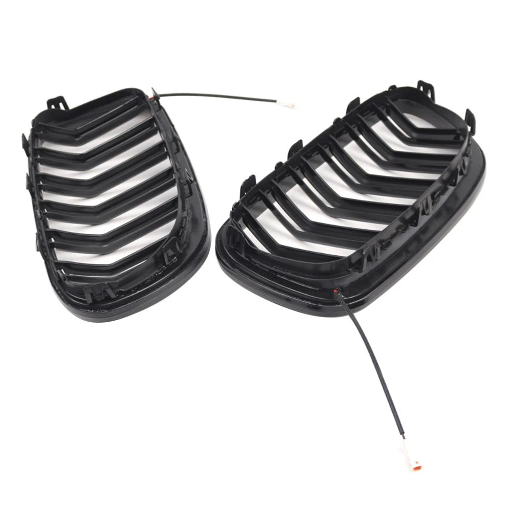 Glossy Black Front Kidney Grille W/ Light Strip For BMW 5 Series F10 F11 2010-16