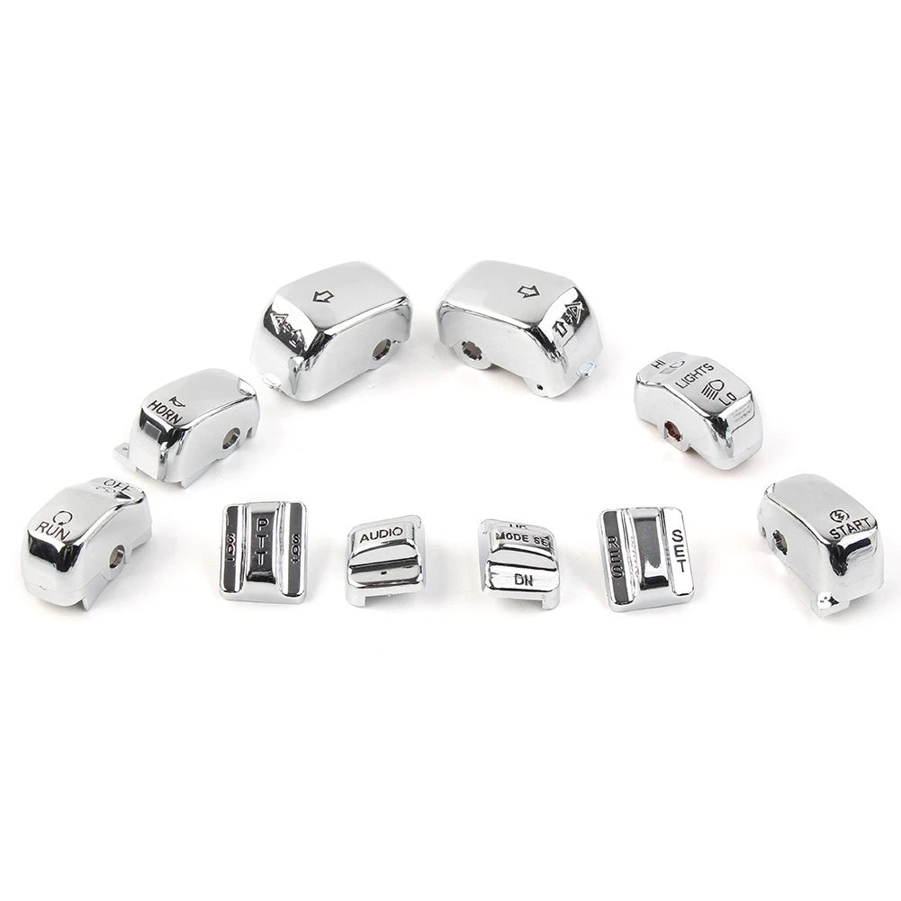 10pcs Hand Control Switch Cover Button Cap Set For Harley Touring 1996-13 Chrome