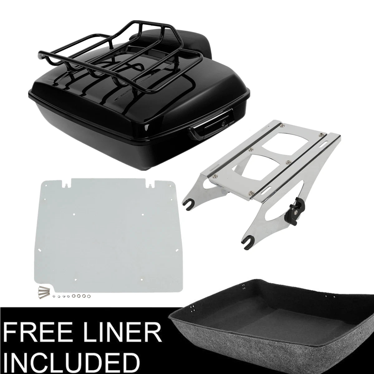 Chopped Trunk Pad Mount Rack Base Plate Fit For Harley Road Glide King 14+ Black