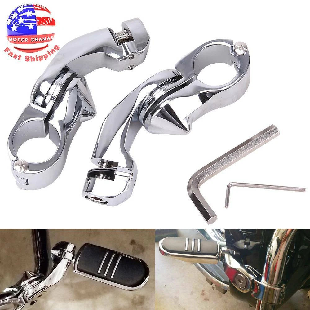 Chrome 1-1/4" Adjustable Highway Short Foot Pegs Mounting Fit For Harley Touring