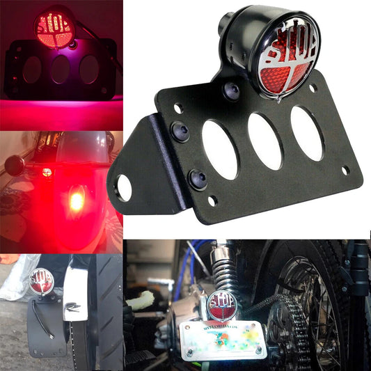 3/4" License Plate Bracket With Tail Brake Light Lamp for Harley Chopper Bobber